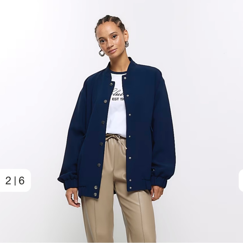 River Island Navy Oversized Bomber Jacket